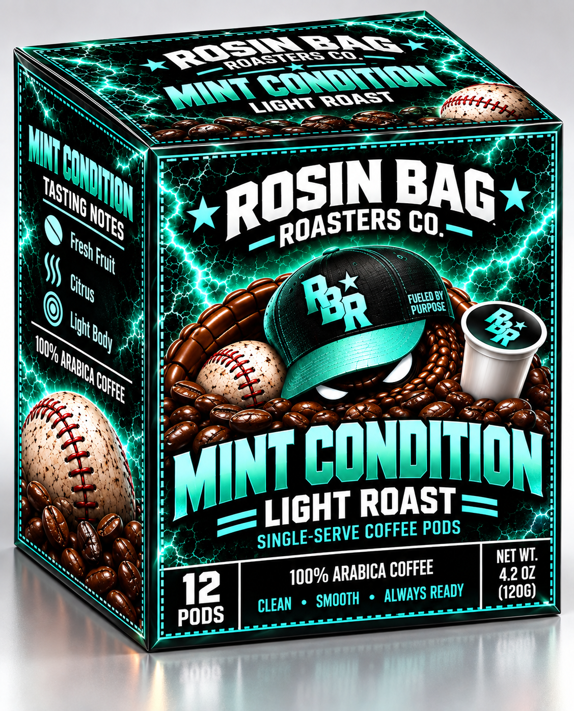 Mint Condition Single-Serve Coffee Pods 3D Box Mockup