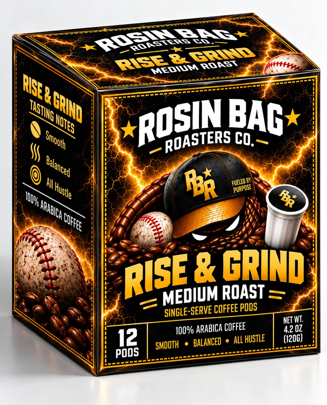 Rise & Grind Pods 3D Box Mockup